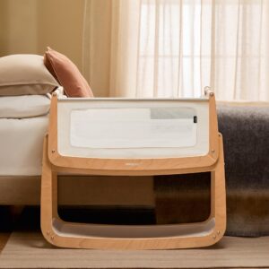 SnuzPod5 Bedside Crib Natural - Gender Neutral Baby Bassinet for Newborns | 0-6 Months | Infant Co Sleeper | Bedside Crib With Rocking Stand | Safe & Comfortable