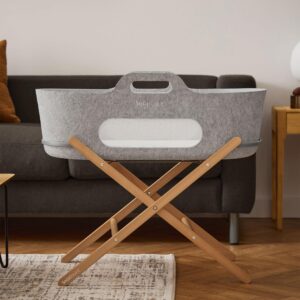 SnuzBaskit Light Grey Moses Basket & Natural Stand - Light Grey/ Natural