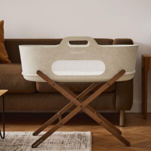 SnuzBaskit Barley Moses Basket & Walnut Stand | Safty & Comform | Stylish innovative design | For New born& Infants | Baby Kit
