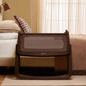SnuzPod 5 Bedside Crib – Chocolate | 3-in-1 Co-Sleeper | Rocking Stand | Lift-Off Bassinet | Portable Wheels | Newborn Baby Sleep Solution | 3D Mesh Mattress