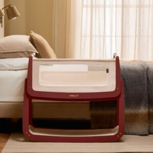SnuzPod 5 Bedside Crib – Rouge | 3-in-1 Co-Sleeper | Rocking Stand | Lift-Off Bassinet | 3D Mesh Mattress | Portable Wheels | Newborn Baby Sleep Solution
