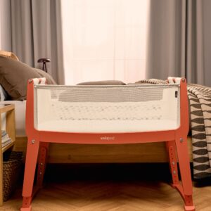 SnuzPod Studio Bedside Crib – Florence Ember | Newborn Baby Co-Sleeper | Zip-Down Wall | Mesh Panels | Portable Wheels | Lightweight Compact Bedside Crib