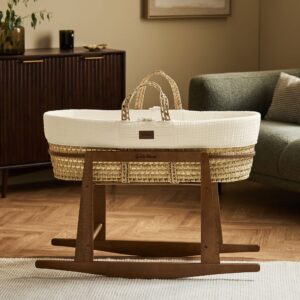 The Little Green Sheep Moses Basket Rocking Stand - Walnut | Gently Soothe Baby to Sleep | Kids Bed Support | Safe & Portable Wooden Stand | Newborn