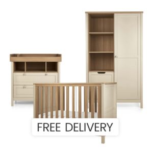 Mamas & Papas Atlas 3‑Piece Convertible Cot Range with Dresser Changer & Wardrobe | Cashmere | Baby Bed | Birth to 4 Years | Adjustable Height | Compact For Small Rooms | Best Toddler Crib | Nursery Furniture | 130 x 67.5 x 91cm