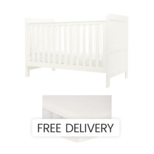 Mamas & Papas Hampden Cotbed & Essential Airflow Pocket Spring Mattress Bundle – White | Adjustable Base Cotbed | Under‑Bed Storage | Toddler Bed | Baby Sleep Crib