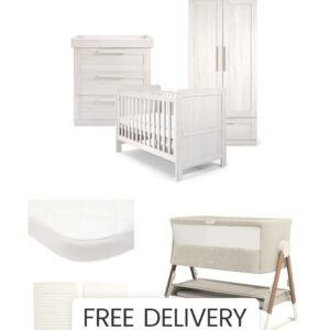 Mamas & Papas Atlas Nursery Bundle with Lua Bedside Crib (6 Piece) – White