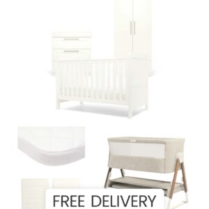 Mamas & Papas Hampden Nursery Bundle with Lua Bedside Crib (6 Piece) – White