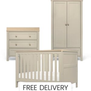 Mamas & Papas Wedmore 3 Piece Small Cotbed Range With Dresser Changer & Wardrobe – Cashmere & Oak | Convertible Cotbed | Adjustable Base Heights | Baby Nursery Furniture