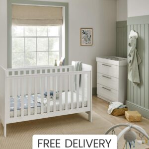 Mamas & Papas Hampden 2 Piece Furniture Set - White | Cotbed with Multipurpose Dresser/Changer | Baby Nursery Furniture Set | Birth - 4 years Baby Furniture