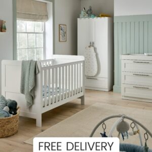 Mamas & Papas Hampden 3 Piece Furniture Set - White | Cotbed, Dresser Changer & Wardrobe | Wooden Baby & Newborn Nursery Furniture | Convertible Toddler Bed