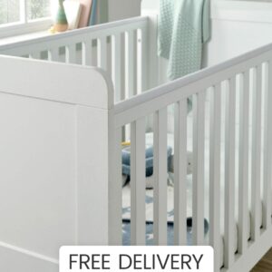 Mamas & Papas Hampden Cotbed - White | Birth - 4 Years | Nursery Furniture For Baby & Newborn | Convertible Toddler Bed | Minimalist & Simple Baby Crib