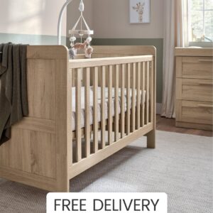 Mamas & Papas Atlas Cotbed – Light Oak | Newborn to 4 Years | Convertible Cot to Toddler Bed | Wooden Nursery Cot | 3 Adjustable Base Heights | Safe Baby Sleep Design