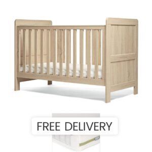 Mamas & Papas Atlas Cotbed & Premium Pocket Spring Mattress Bundle – Light Oak | Adjustable Base | Converts to Toddler Bed | Baby Nursery Sleep Suite | Newborn Crib